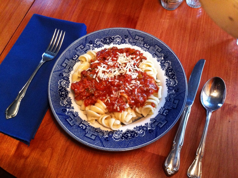Pasture raised beef pasta sauce, a Simple Supper 